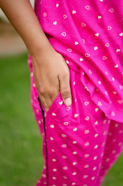 PREMIUM COLLAR PYJAMA SET DRESS WITH ROSE