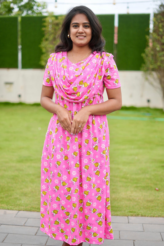 DUPATTA MAXI SOFT COTTON LOUNGE WEAR WITH PINKY TOY