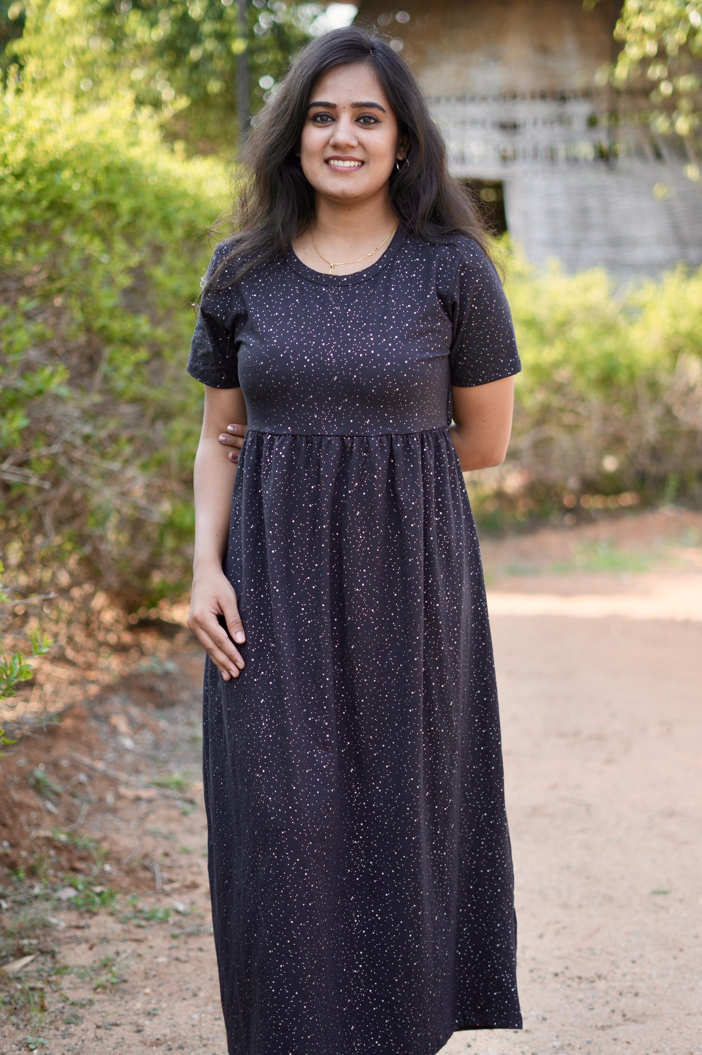 Soft Cotton Maxi Style with Dotted Glitter Black