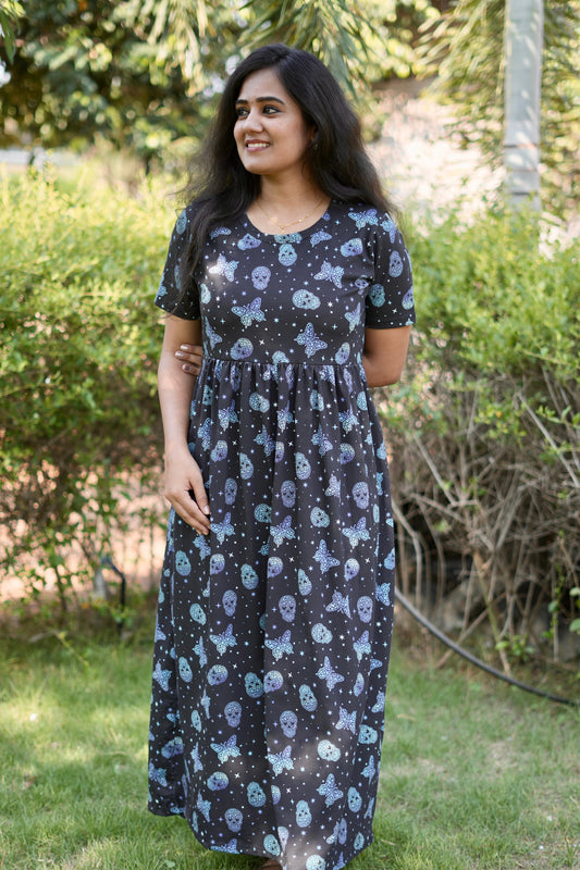 Soft Cotton Maxi Style Black with Shinning Butterfly