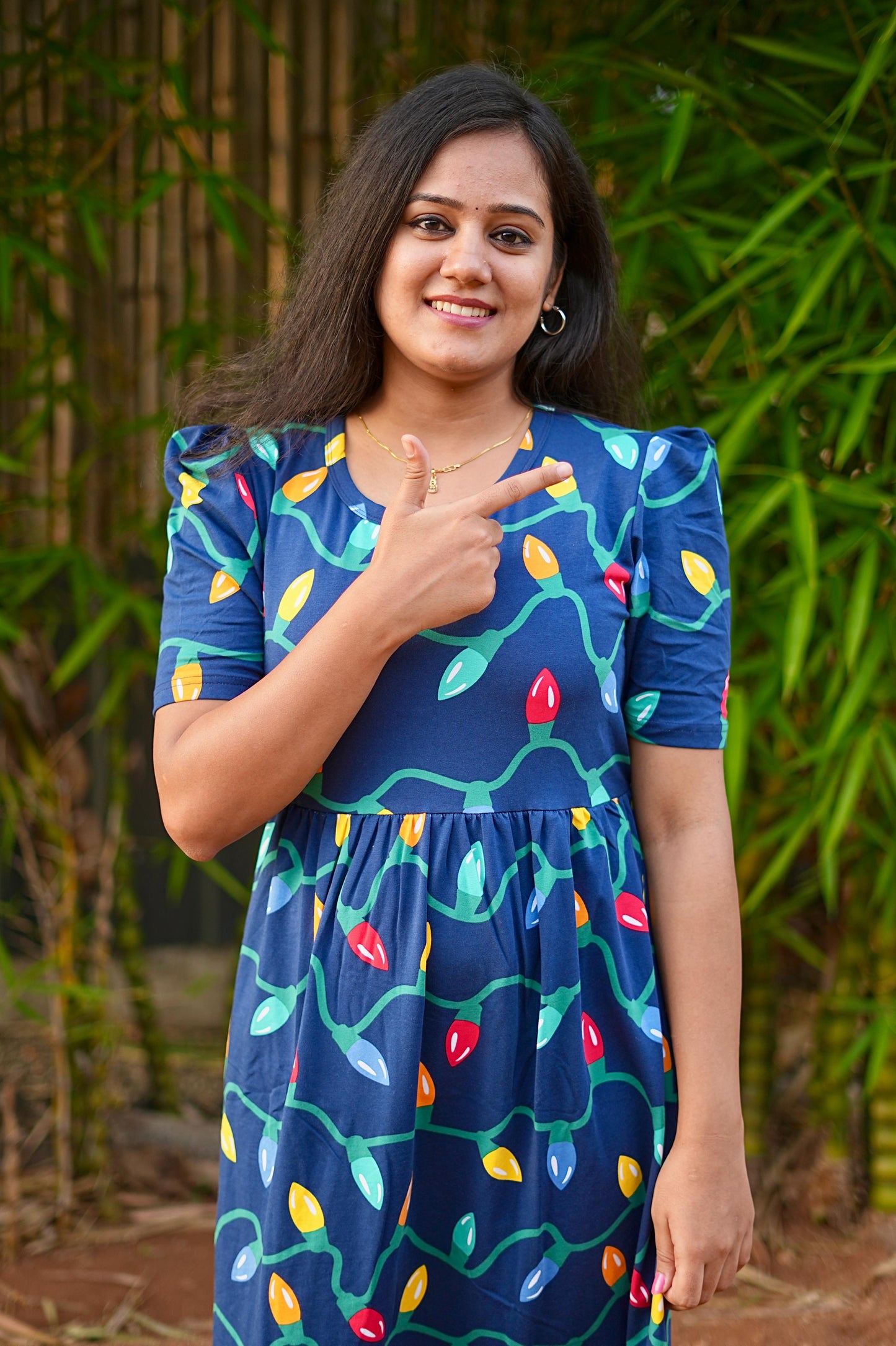 PUFF TYPE MAXI COTTON LOUNGE WEAR WITH NAVY GLOW