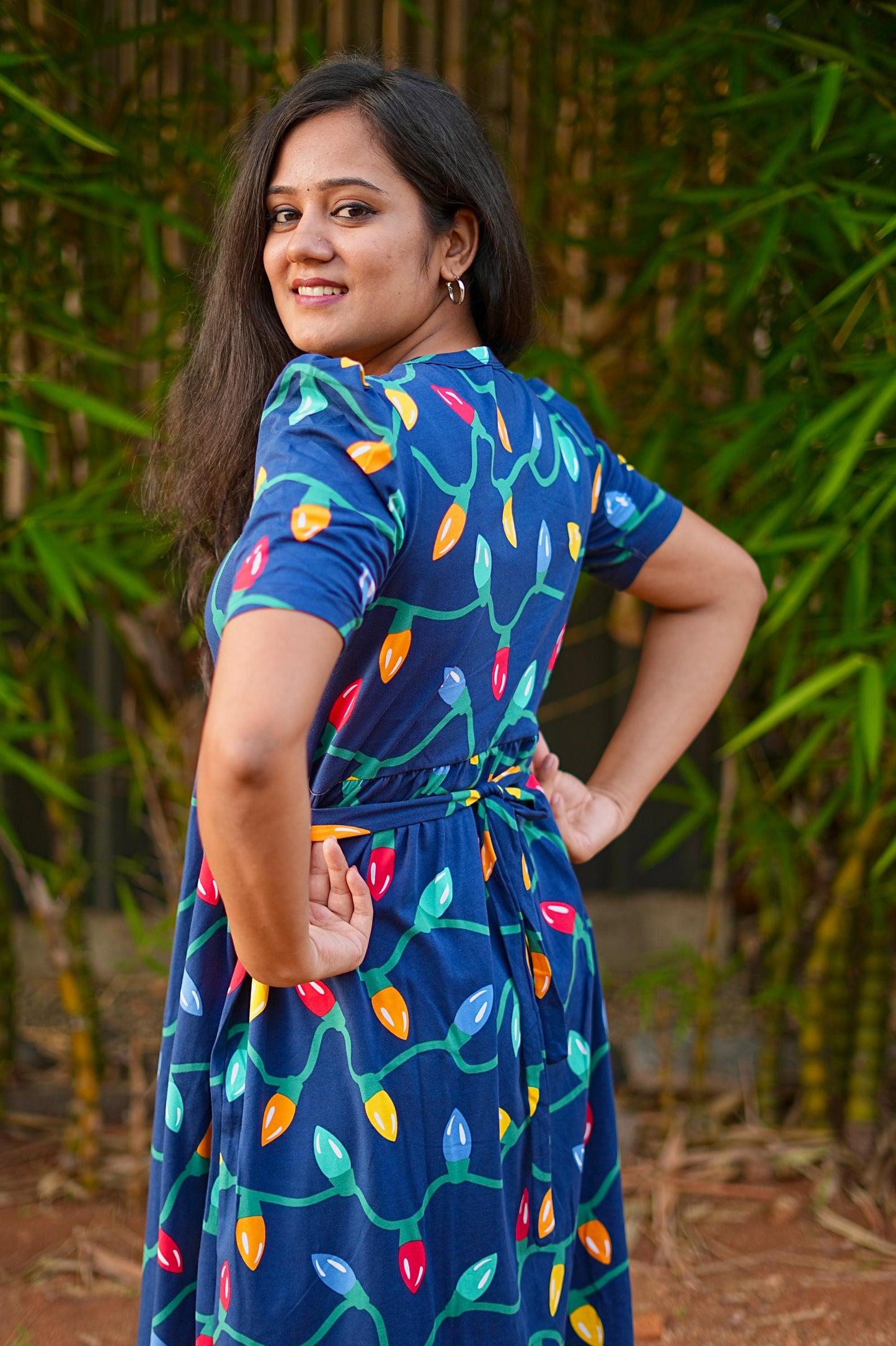 PUFF TYPE MAXI COTTON LOUNGE WEAR WITH NAVY GLOW
