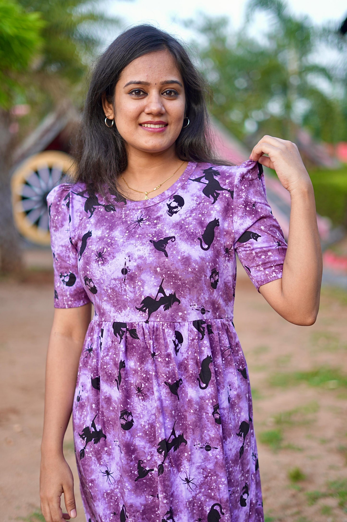 PUFF TYPE MAXI COTTON LOUNGE WEAR WITH VIOLA VIOLET