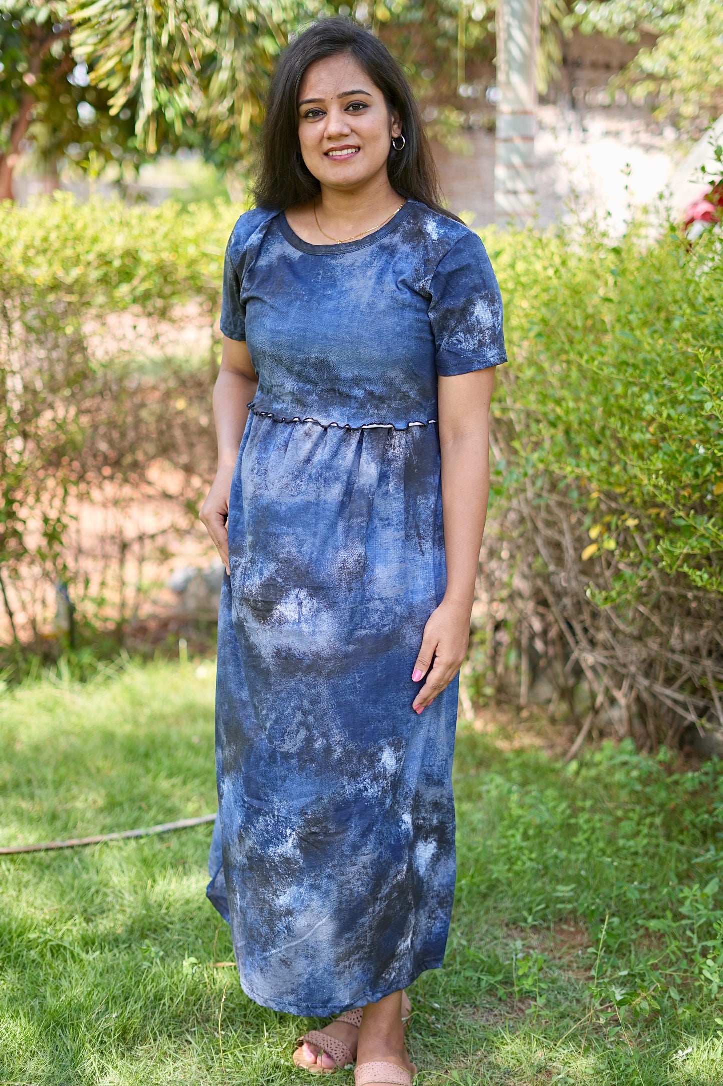 Frill Type Maternity Zipless Lounge Wear for ACID SHADED NAVY GLOW