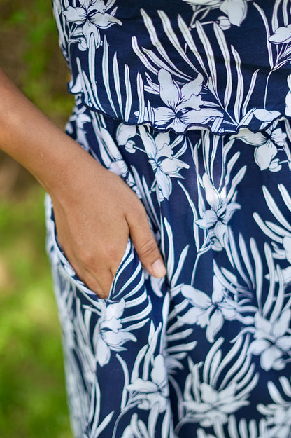 Frill Type Maternity Zipless Lounge Wear for Floral Navy