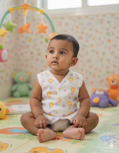 Muslin Snap Button Jabla Sleeve Less