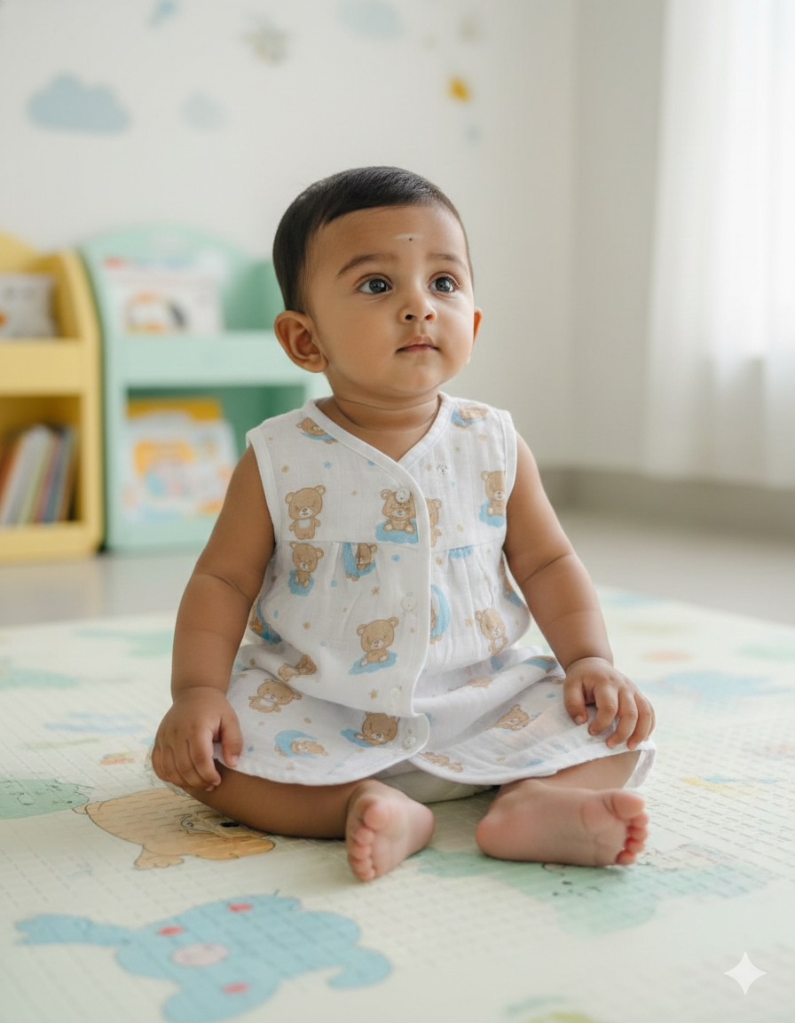 (3 Pc) Muslin Frock Front Open