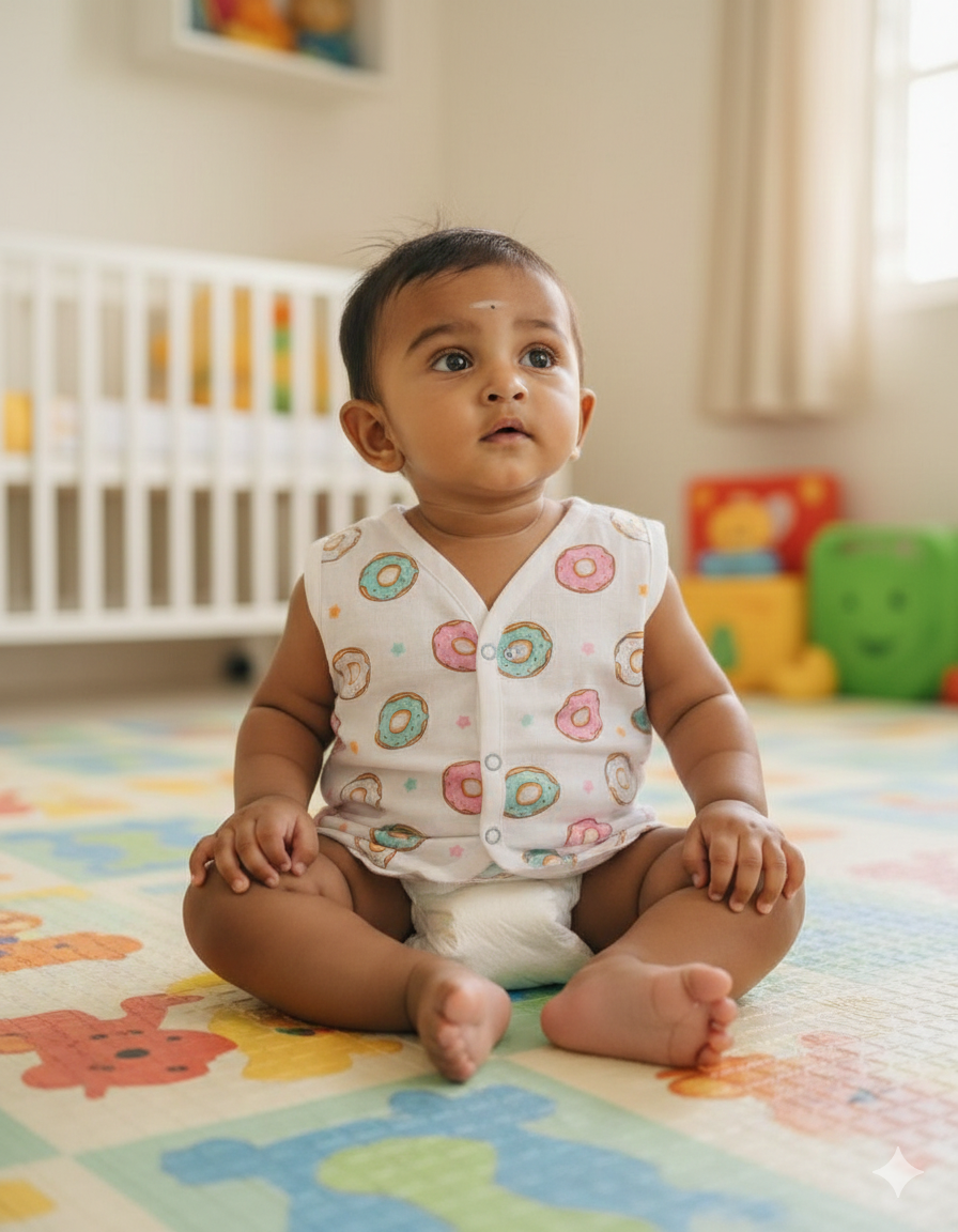 (3 Pc) Muslin Snap Button Jabla Sleeve Less