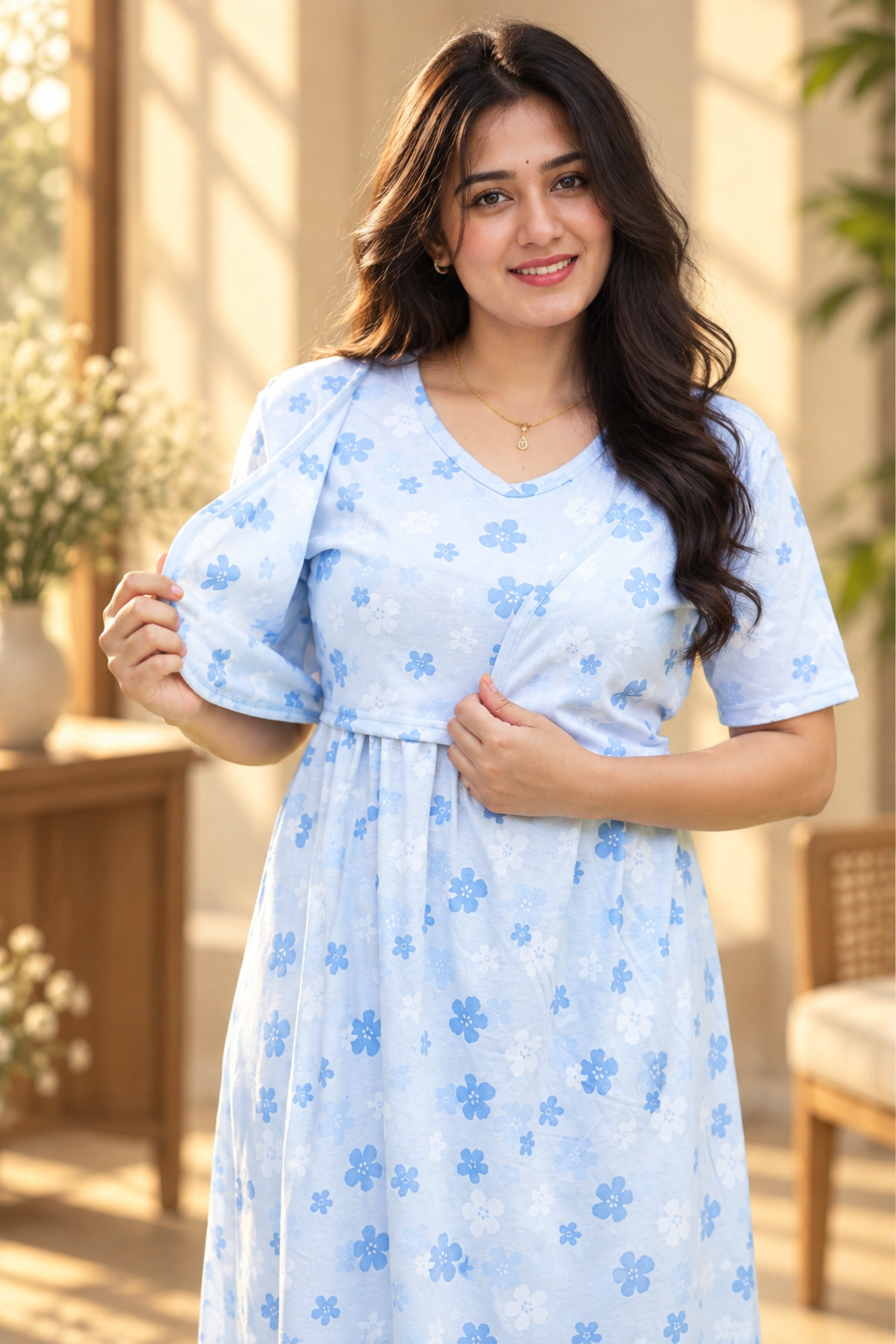 MATERNITY ATTACHED COAT (Blue Daisy)