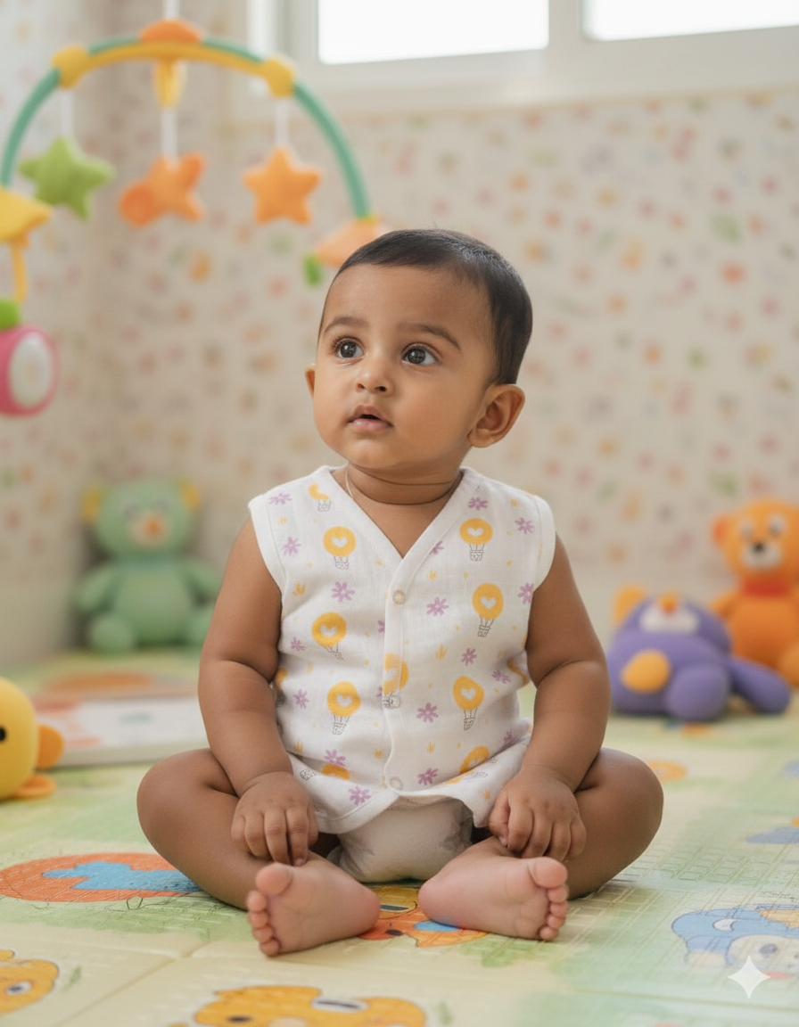 (3 Pc) Muslin Snap Button Jabla Sleeve Less