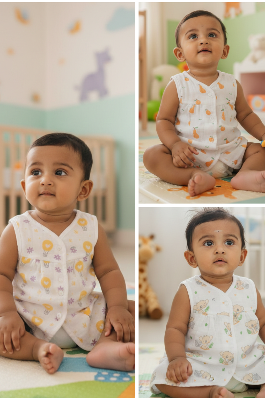 (3 Pc) Muslin Frock Front Open