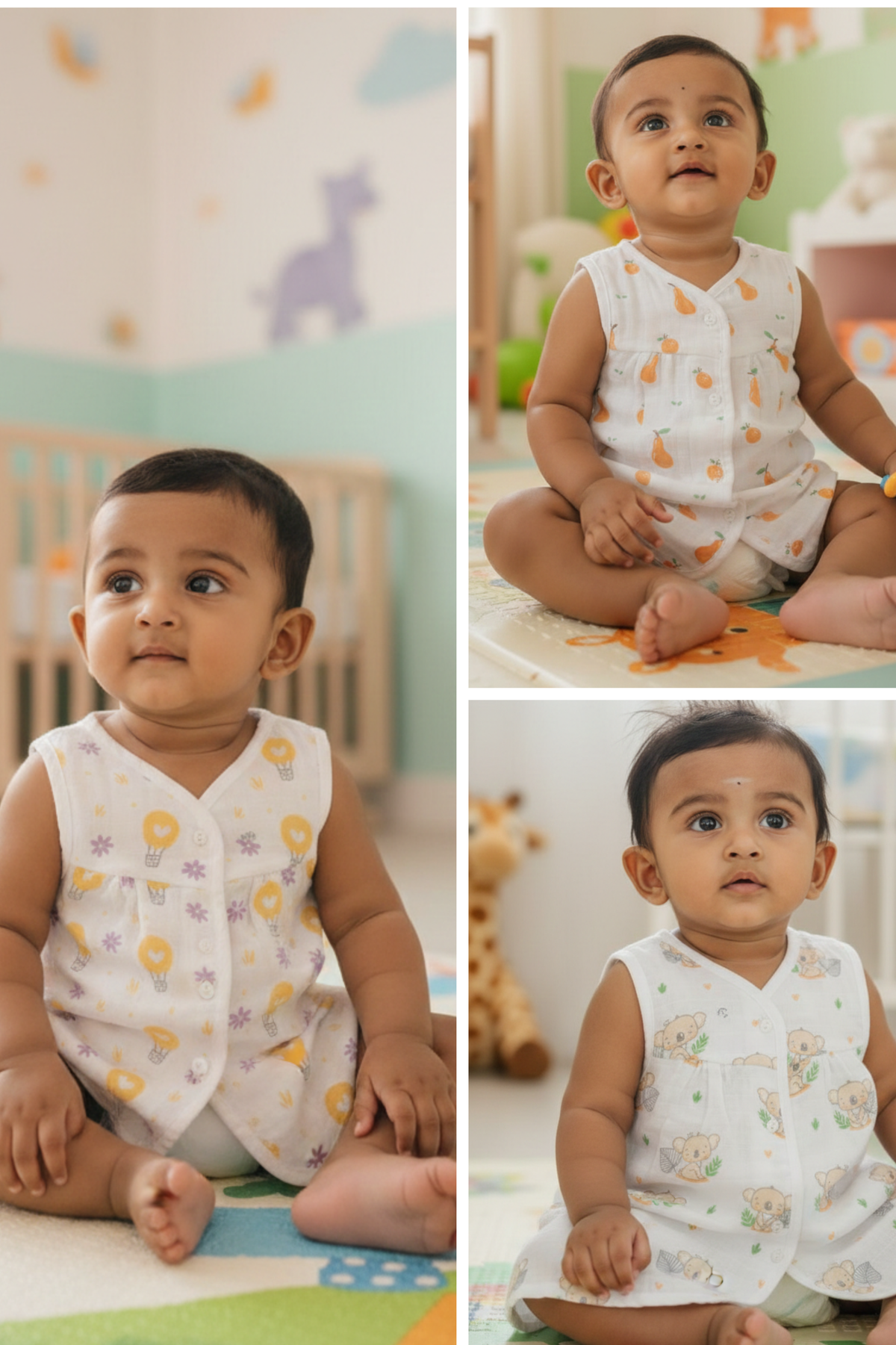 (3 Pc) Muslin Frock Front Open