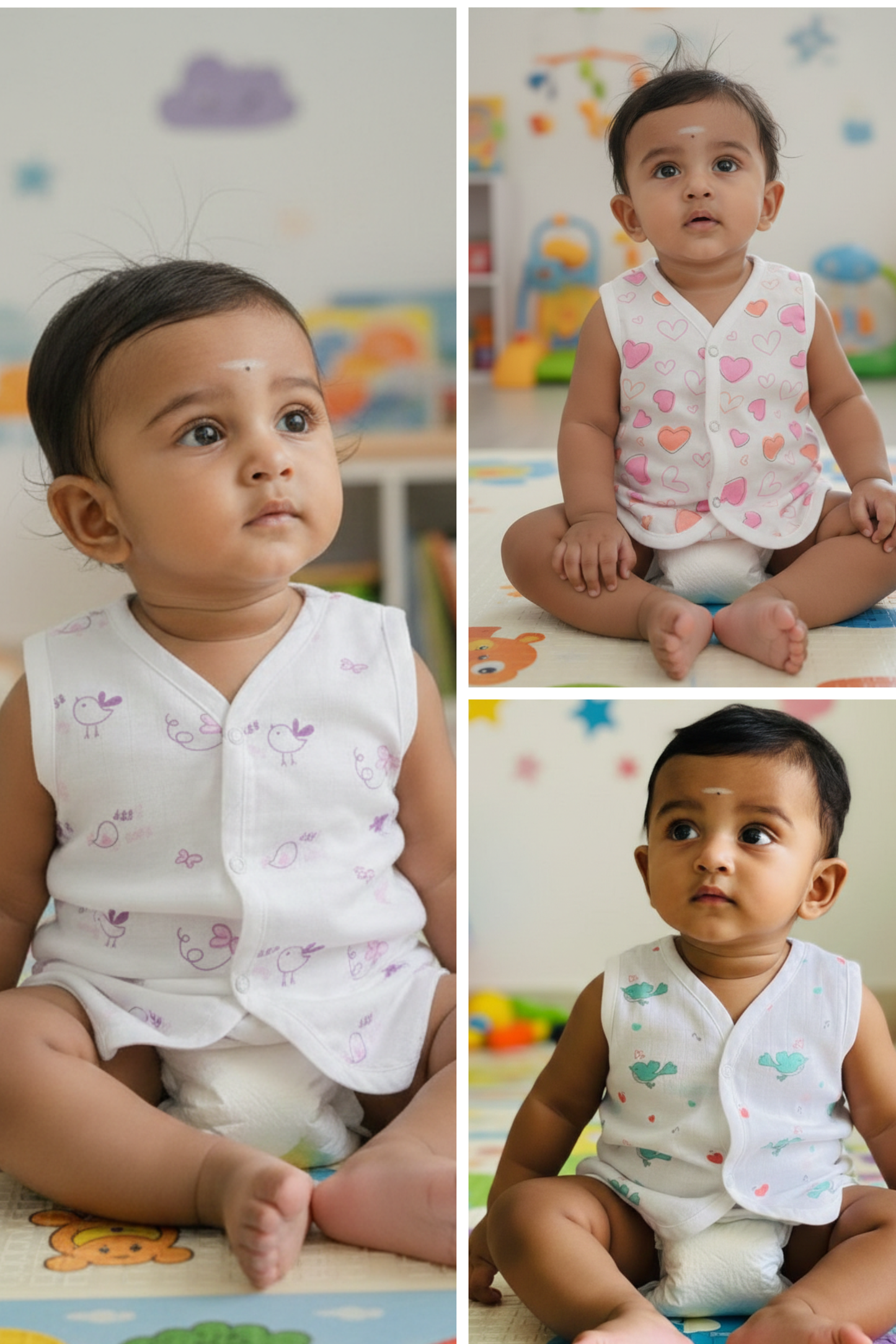 (3 Pc) Muslin Snap Button Jabla Sleeve Less