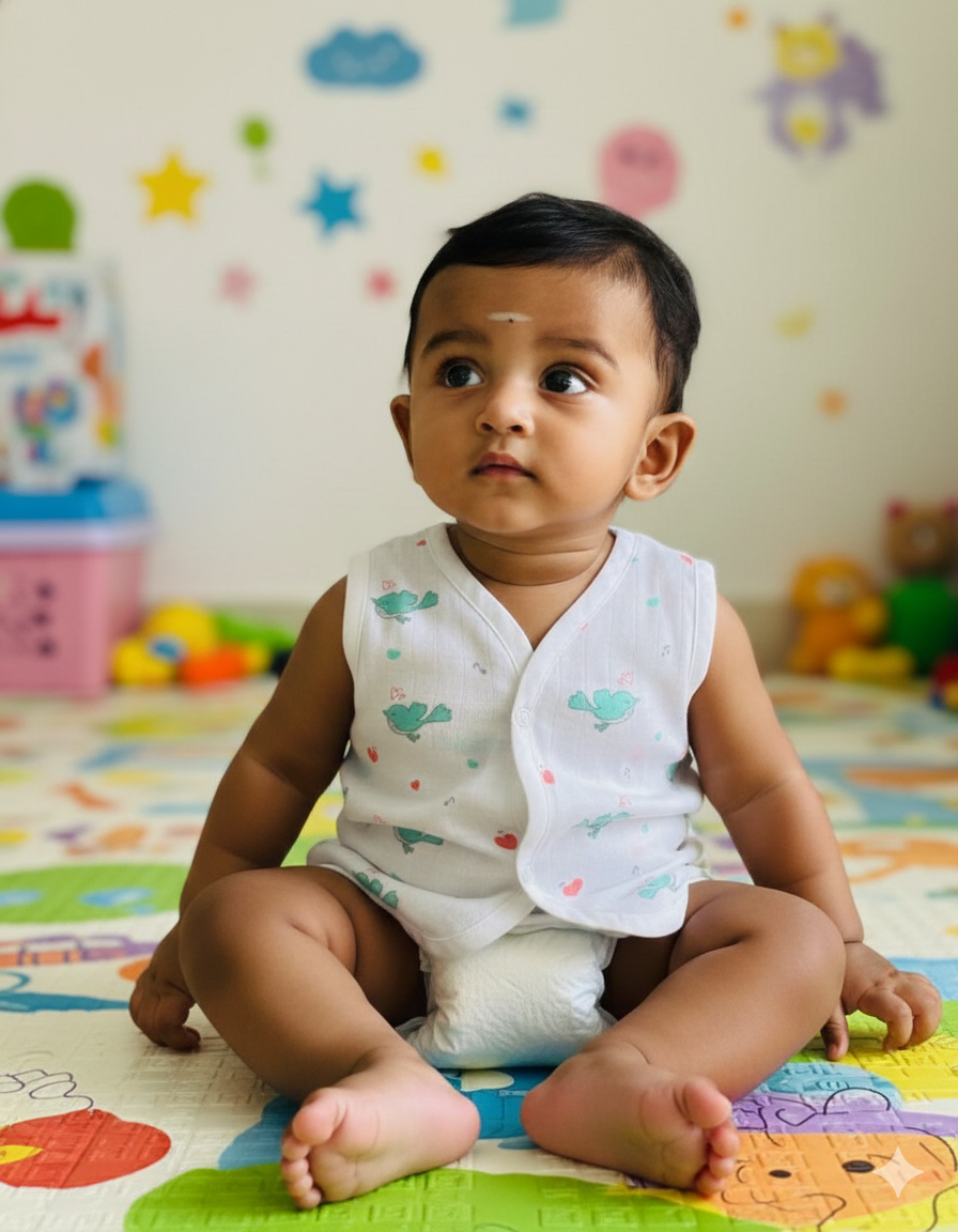 (3 Pc) Muslin Snap Button Jabla Sleeve Less