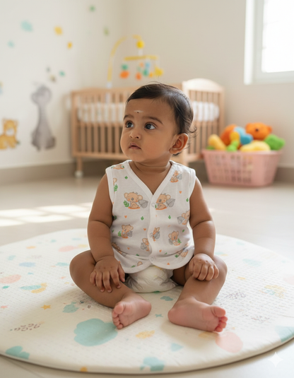 (3 Pc) Muslin Snap Button Jabla Sleeve Less