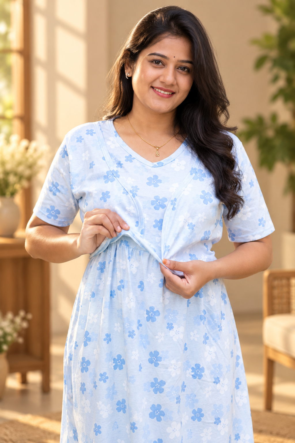 MATERNITY ATTACHED COAT (Blue Daisy)