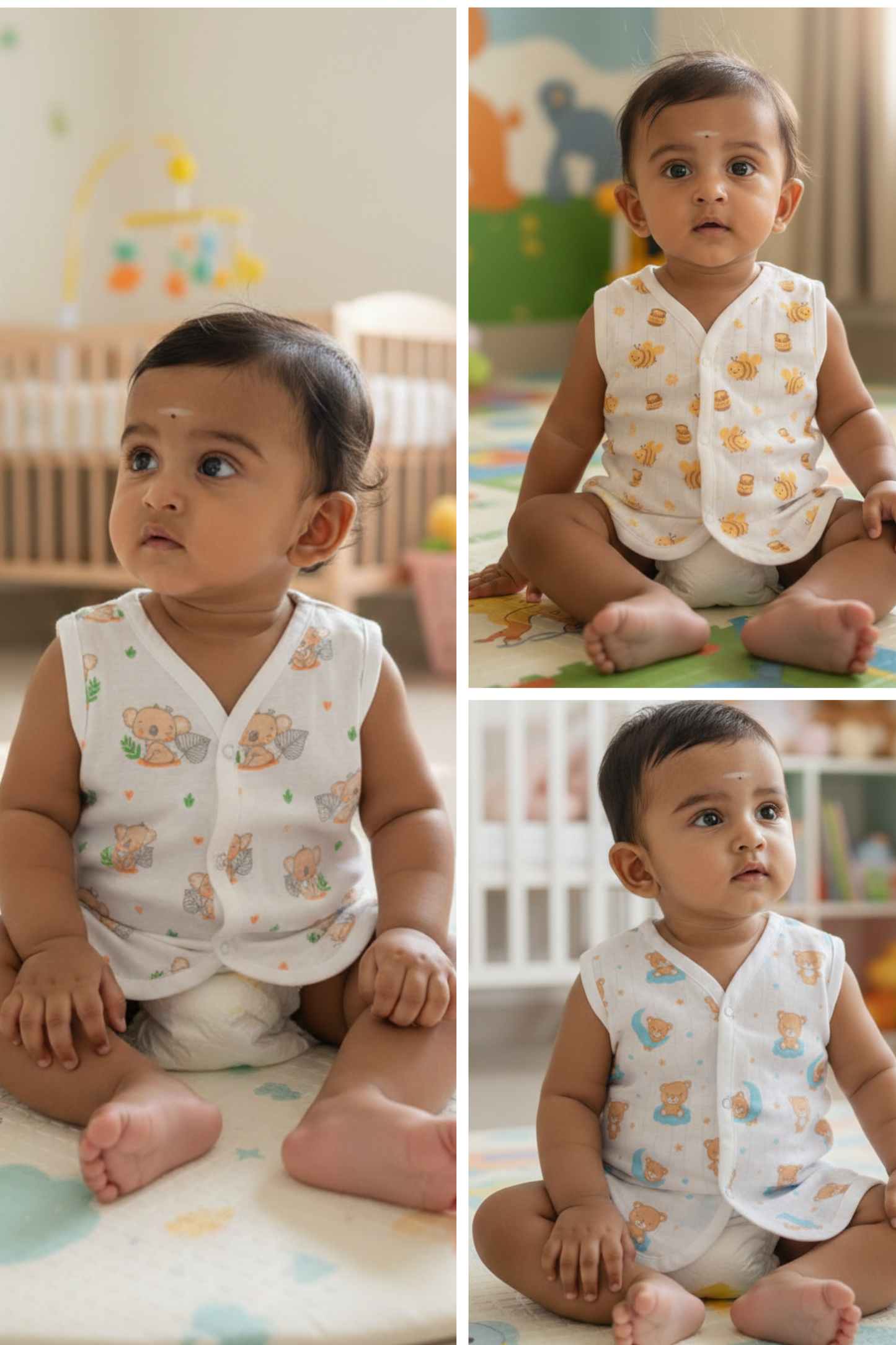 (3 Pc) Muslin Snap Button Jabla Sleeve Less