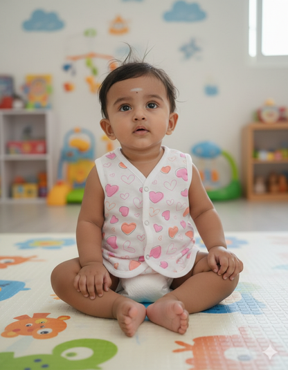 (3 Pc) Muslin Snap Button Jabla Sleeve Less