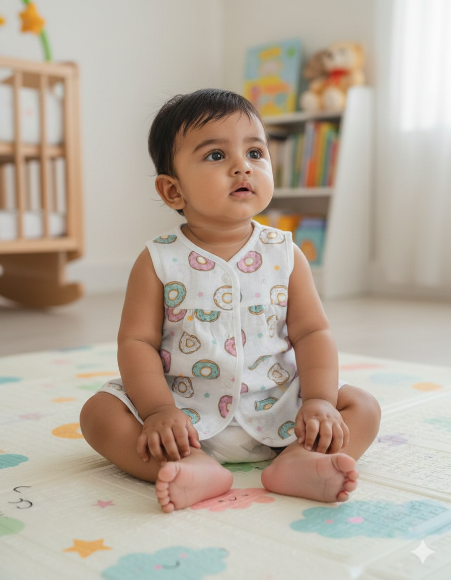 (3 Pc) Muslin Frock Front Open