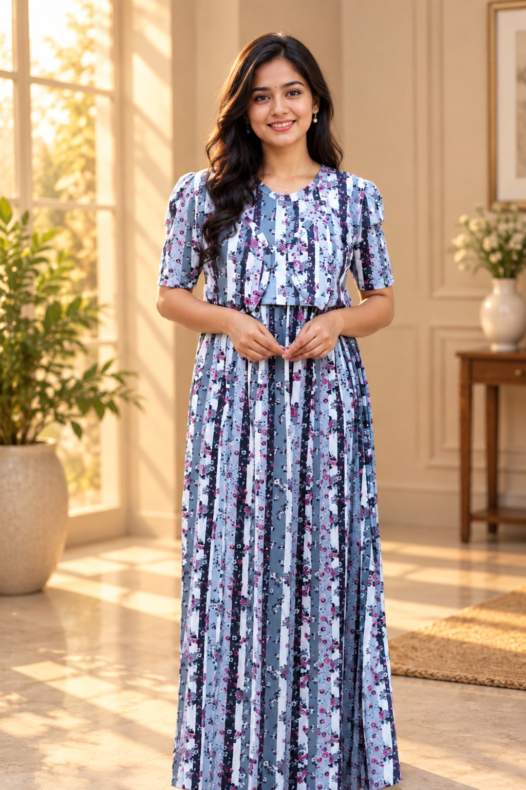 MATERNITY ATTACHED COAT (Floral Stripes)