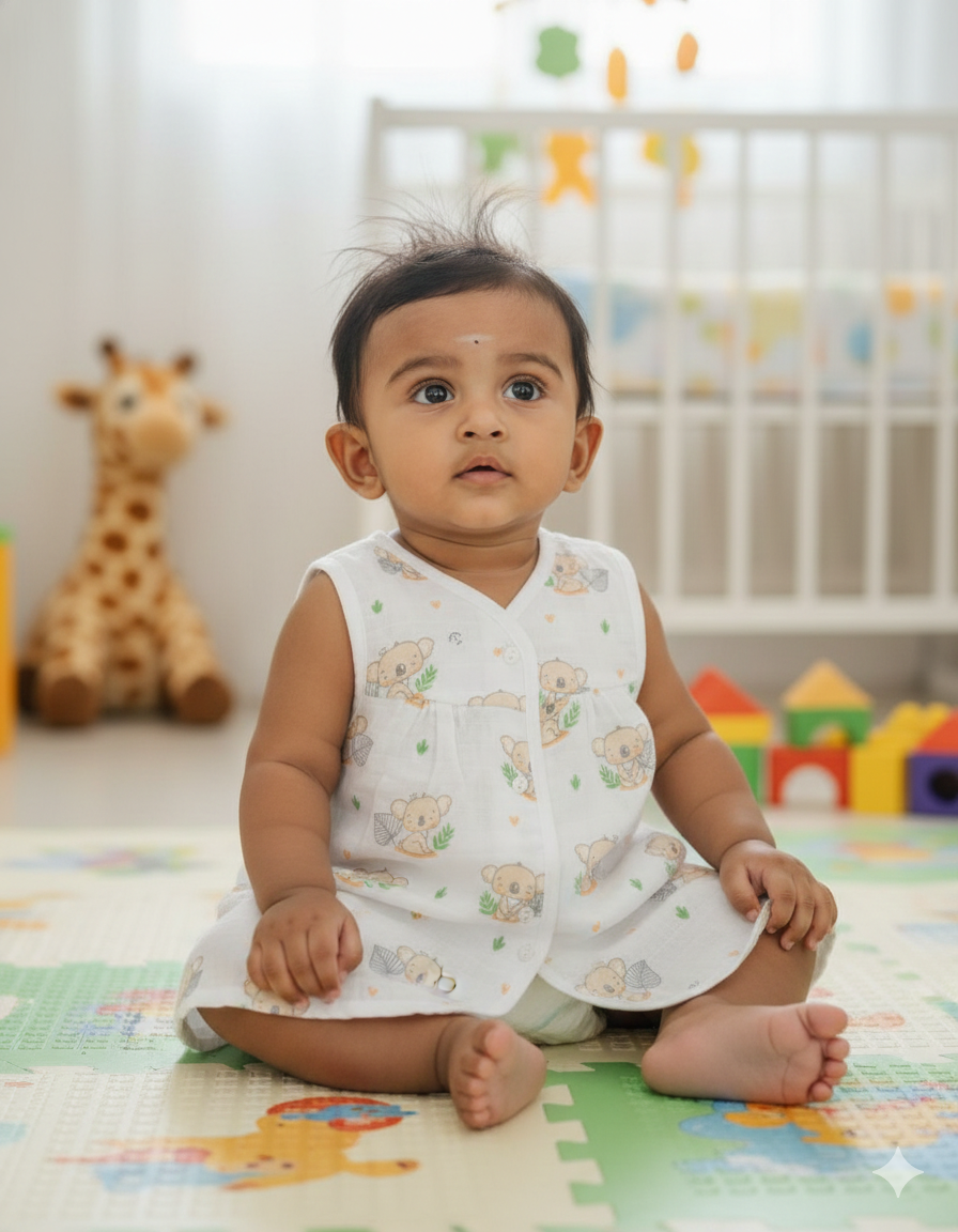 (3 Pc) Muslin Frock Front Open