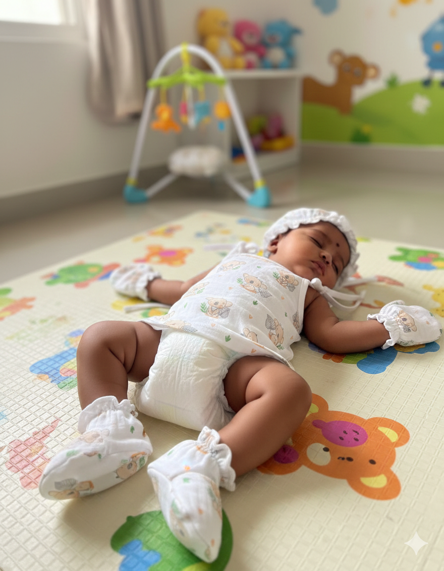 Muslin jabla knotted (Only Booties, Mittens, Frill Cap)