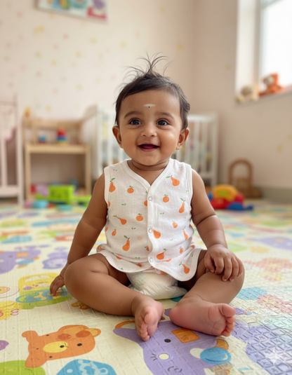 (3 Pc) Muslin Snap Button Jabla Sleeve Less