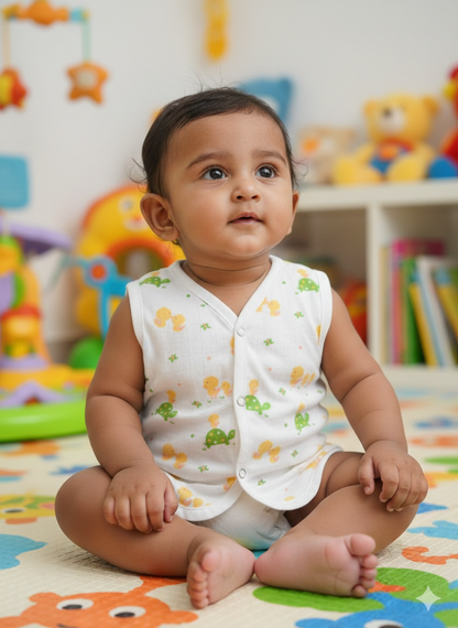 (3 Pc) Muslin Snap Button Jabla Sleeve Less