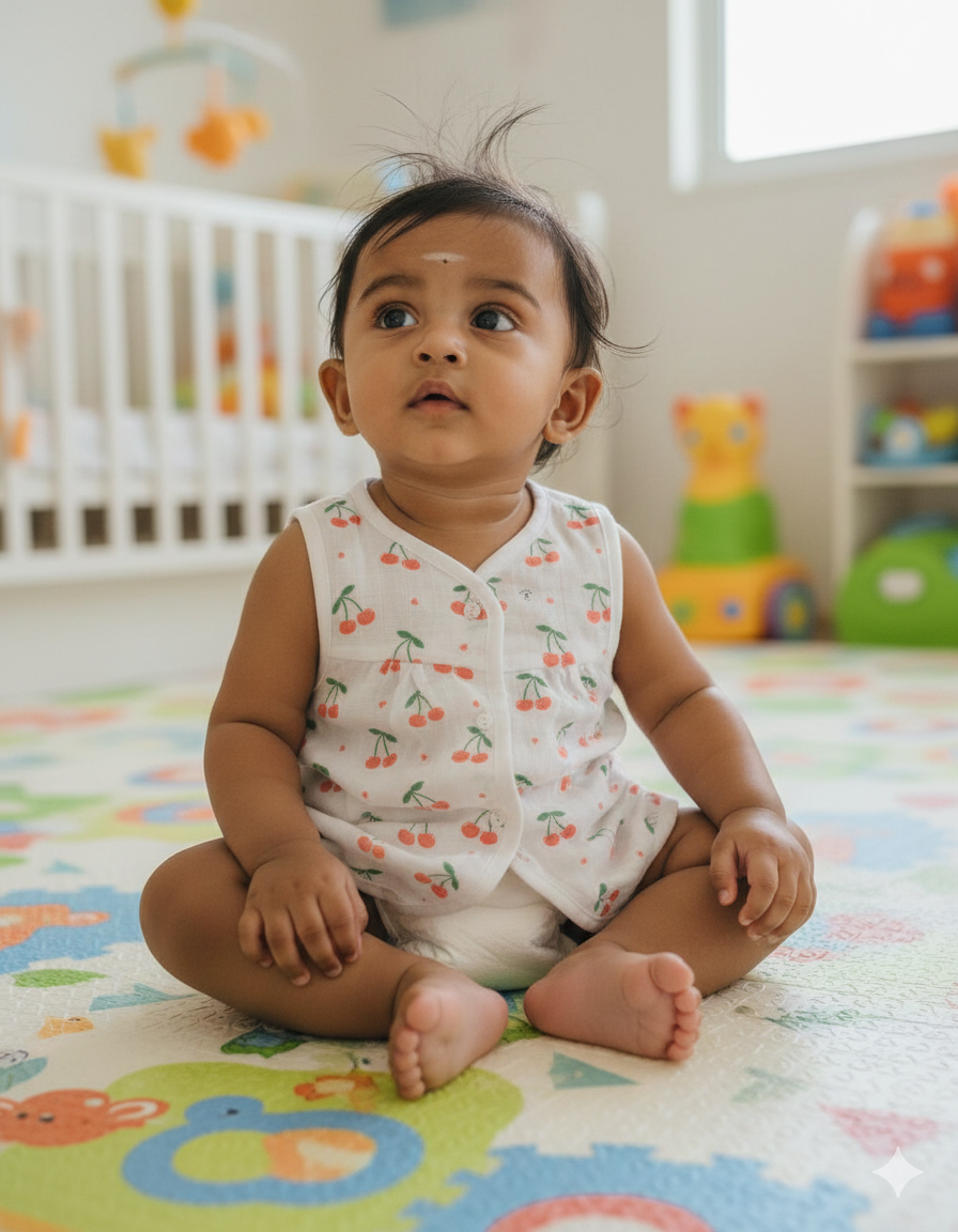 (3 Pc) Muslin Frock Front Open