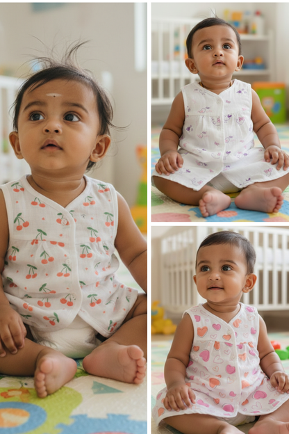 (3 Pc) Muslin Frock Front Open