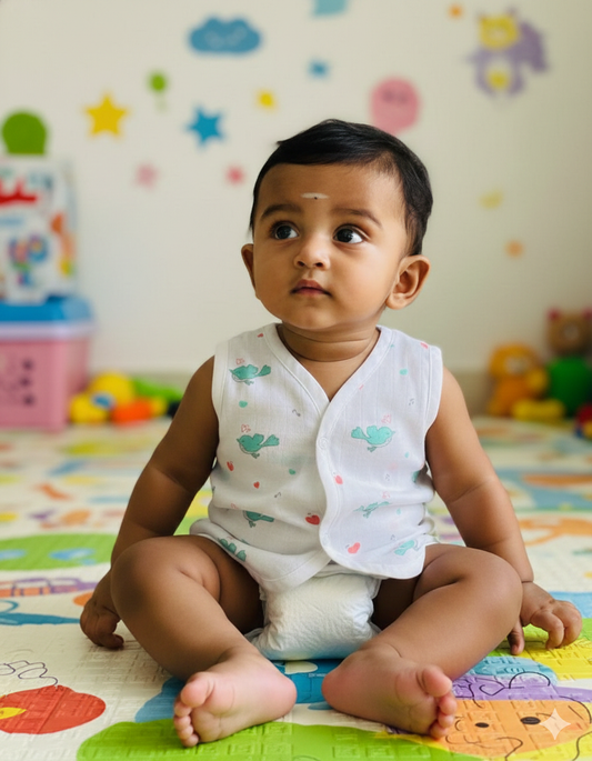 Muslin Snap Button Jabla Sleeve Less