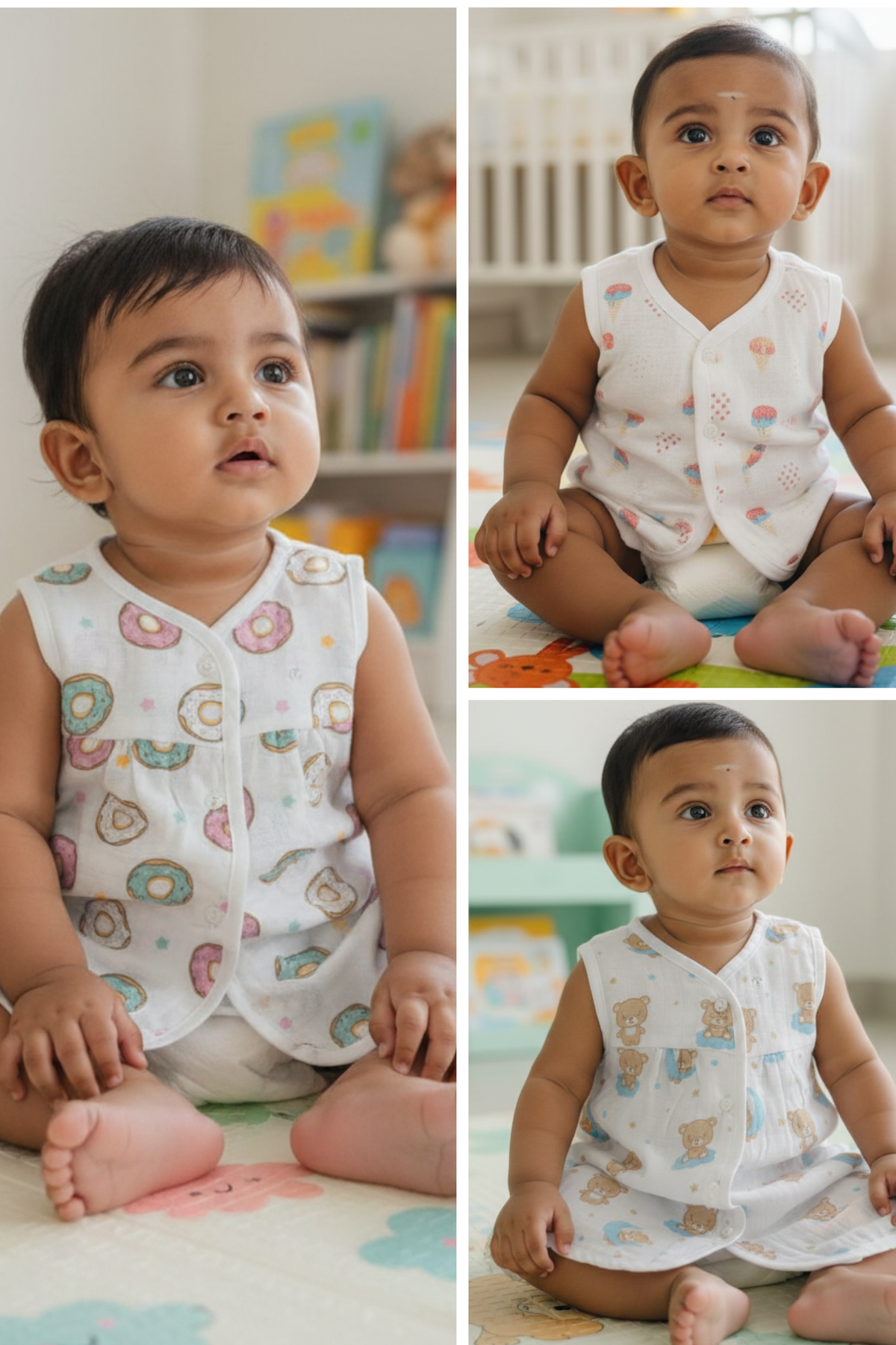 (3 Pc) Muslin Frock Front Open